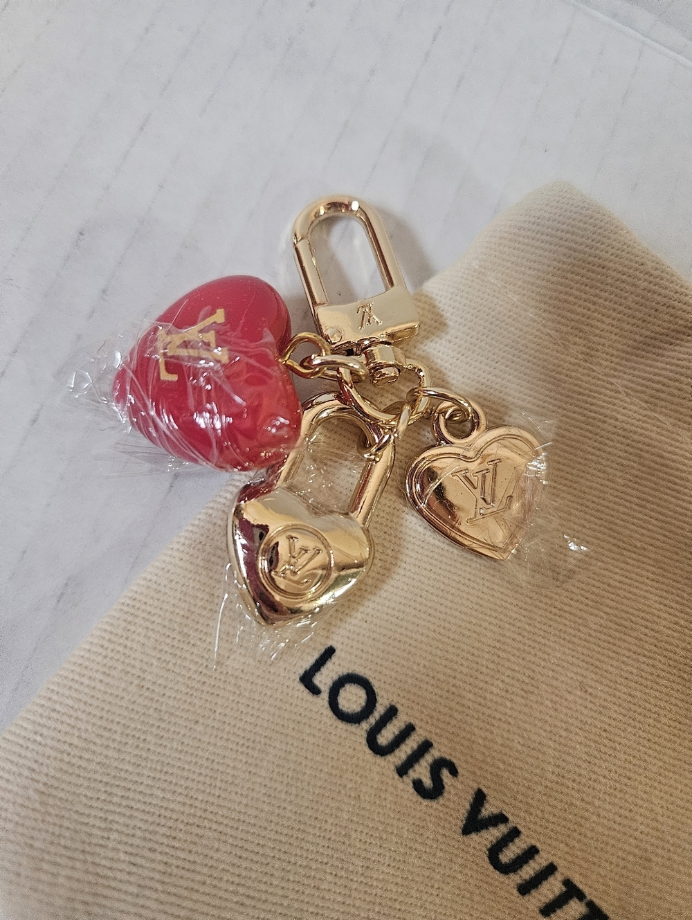 Gold Tone Monogram Heart Keychain/Bag Charm